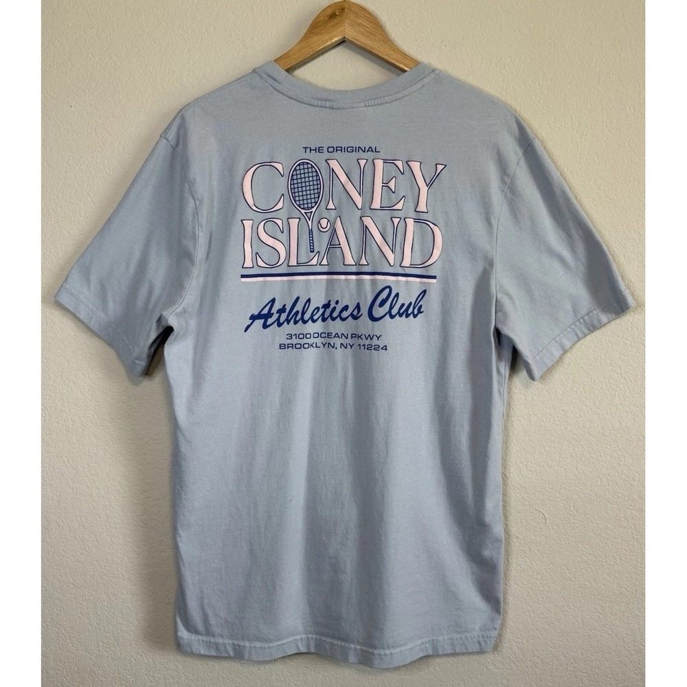 Coney Island Picnic Athletics Club T Shirt Light Blue 100% Cotton Short Sleeve